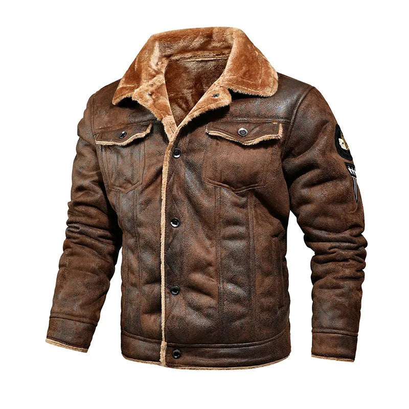 Men Autumn Winter Leather Bomber Jacket