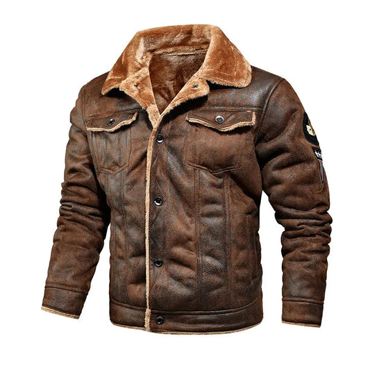 Men Autumn Winter Leather Bomber Jacket