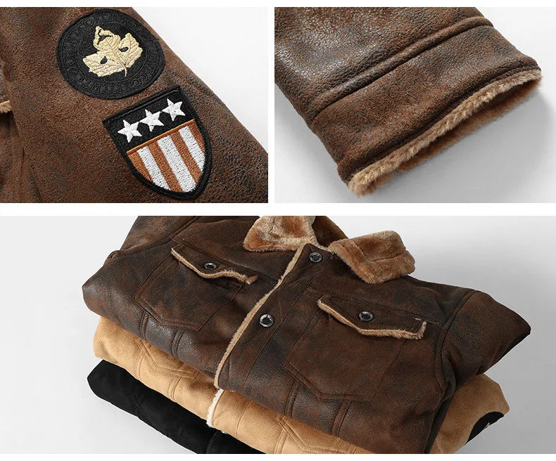 Men Autumn Winter Leather Bomber Jacket