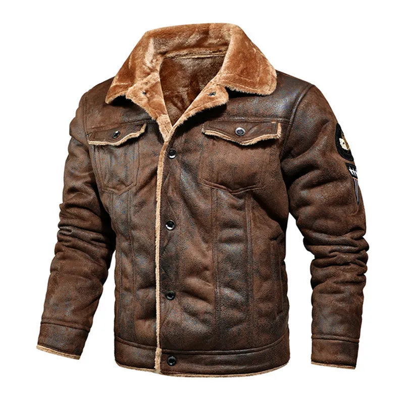 Men Autumn Winter Leather Bomber Jacket