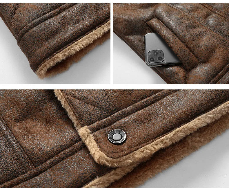 Men Autumn Winter Leather Bomber Jacket